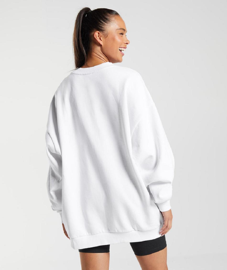 Correr Con Capucha Gymshark Entrenamiento Oversized Sweatshirt Mujer Blancas | CO 2611MQZ